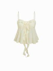 Satin Sweetheart Ruffle Hem Knotted Cami Top