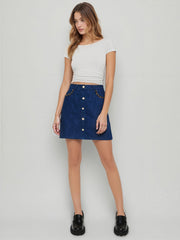Denim Low Rise Solid Pearl Chain Detail Mini Skirt