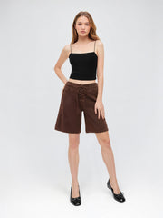 Denim Low Rise Lace Up Knotted Bermuda Jorts