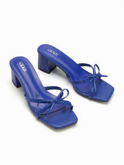 BOWKNOT SQUARE TOE CHUNKY HEELED SANDALS