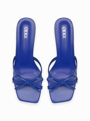 BOWKNOT SQUARE TOE CHUNKY HEELED SANDALS