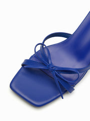 BOWKNOT SQUARE TOE CHUNKY HEELED SANDALS