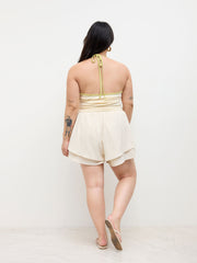 Halter Neckline Floral Graphic Contrasting Binding Cami Top Curve & Plus