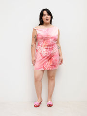 Mesh Asymmetrical Neck Floral Tank Top Curve & Plus