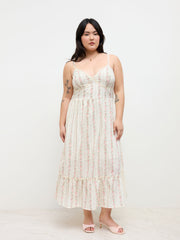 Cotton V-neck Floral Shirred Maxi Dress Curve & Plus