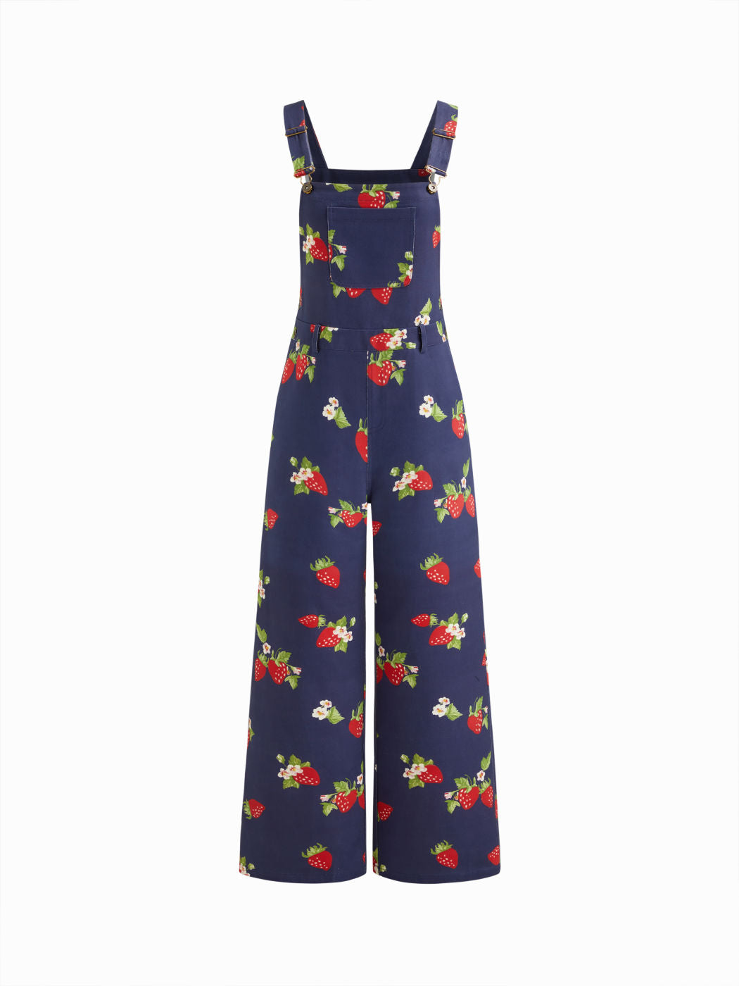 100% Cotton Square Neck Strawberry Wide Leg Jumpsuit