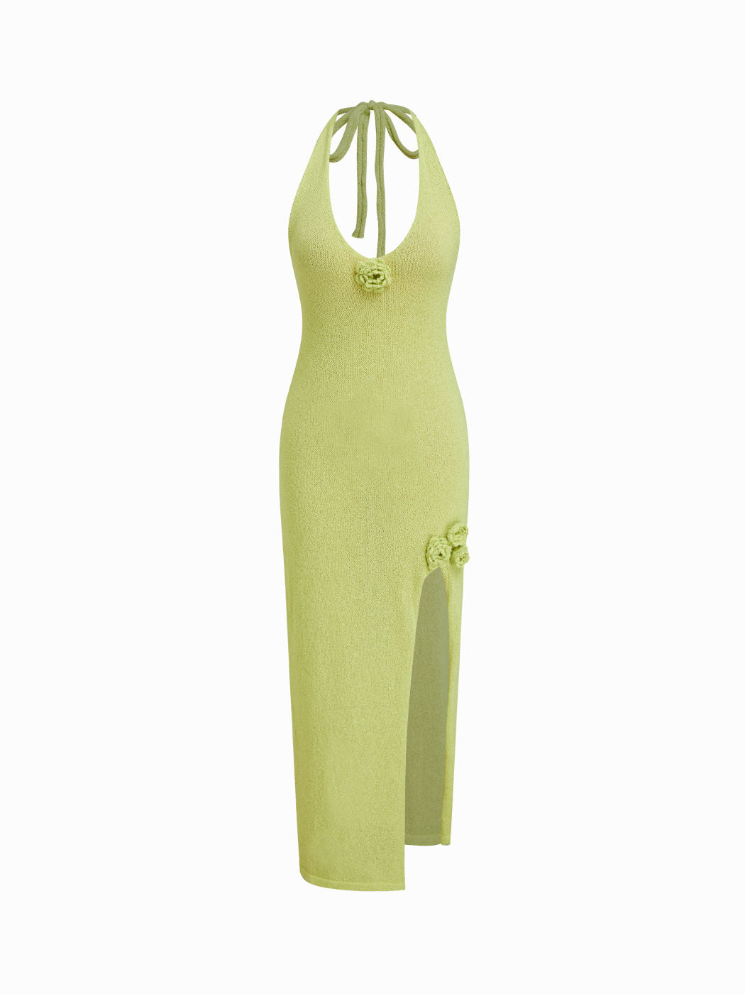 Knit V-neck Rosette Backless Split Maxi Dress
