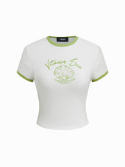 Cotton-blend Shell Graphic Contrasting Binding Tee