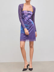Mesh Tie Dye Bowknot Tube Mini Dress & Mesh Solid Shrug