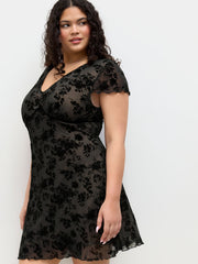 Mesh V-neck Floral Bowknot Mini Dress Curve & Plus