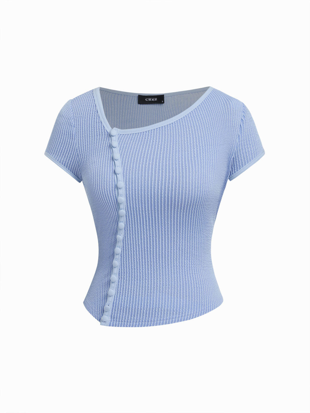Asymmetrical Neck  Stripe Button Through Tee