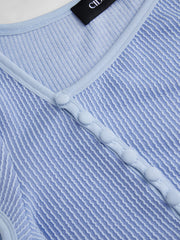 Asymmetrical Neck  Stripe Button Through Tee