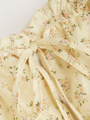 100% Cotton Square Neck Ditsy Floral Lettuce Trim Knotted Mini Dress