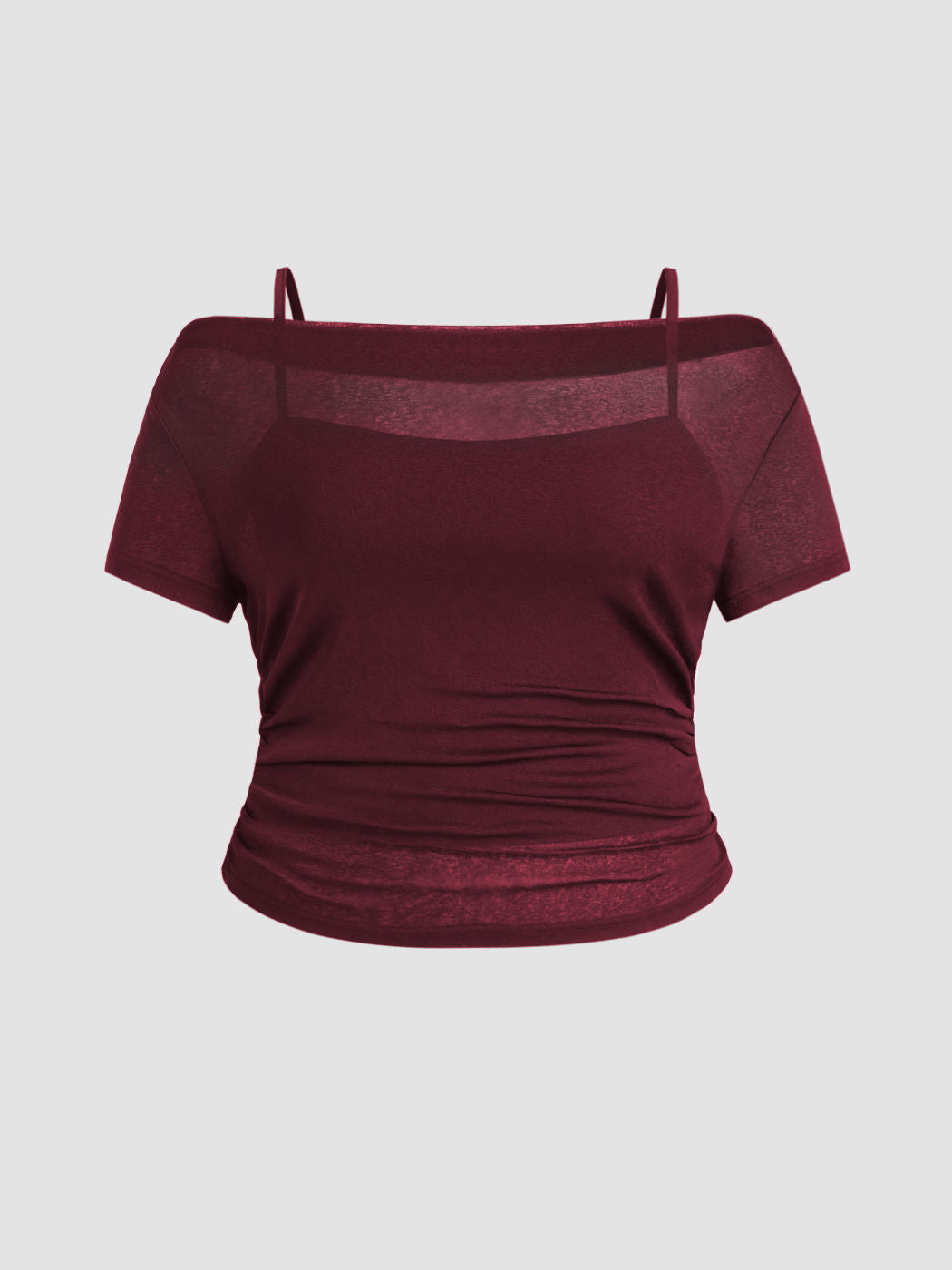 Off-shoulder Ruched Short Sleeve Tee & Cami Top Curve & Plus