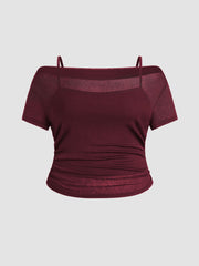 Off-shoulder Ruched Short Sleeve Tee & Cami Top Curve & Plus