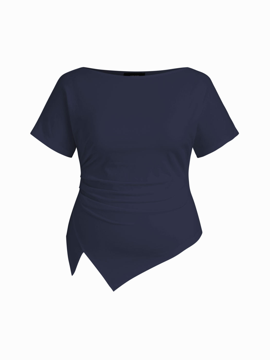 Cotton-blend Boat Neck Ruched Asymmetrical Hem Tee Curve & Plus