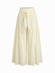 Cotton Mid Rise Knotted Wide Leg Trousers