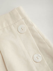 Cotton-blend Mid Rise Straight Leg Side Button Bermuda Shorts