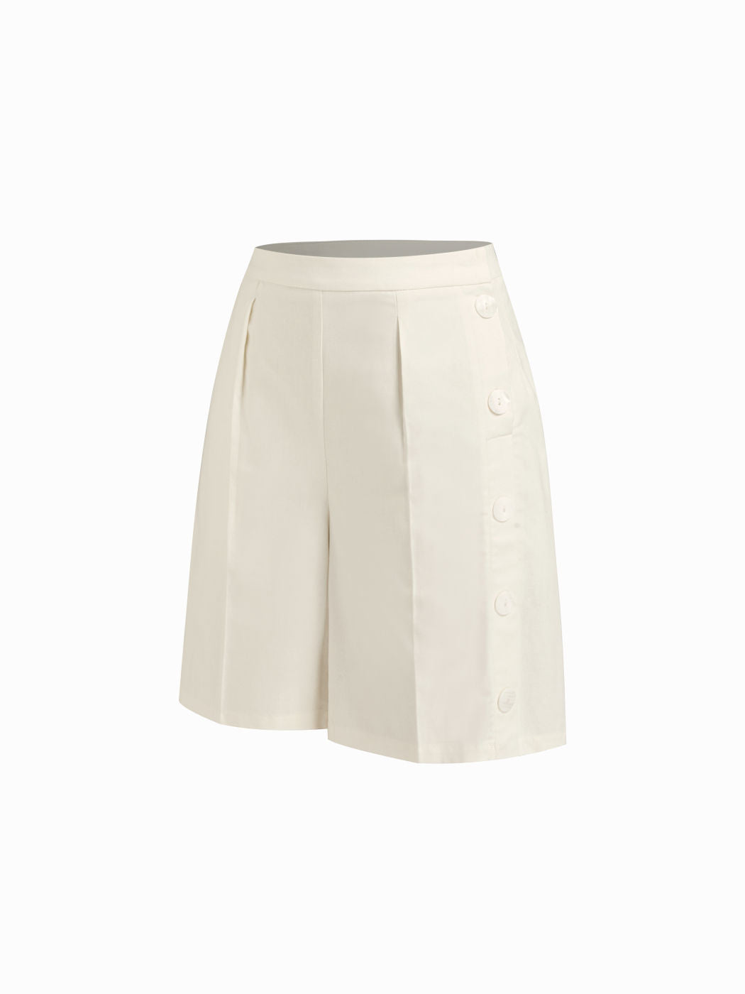 Cotton-blend Mid Rise Straight Leg Side Button Bermuda Shorts