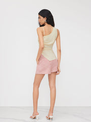 Cotton-blend Asymmetrical Metal Detail Ruched Top