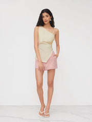 Cotton-blend Asymmetrical Metal Detail Ruched Top