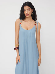 Ruched Beaded Knotted Backless Cami Maxi Dress