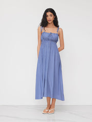 Drawstring Stripe Shirred Cut Out Cami Maxi Dress