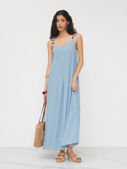 Ruched Beaded Knotted Backless Cami Maxi Dress