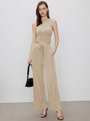 Ruched Tank Crop Top & Elastic Waist Knotted Trousers Set