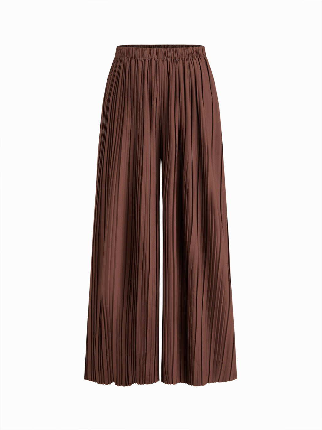Mid Rise Elastic Waist Pleated Wide Leg Trousers