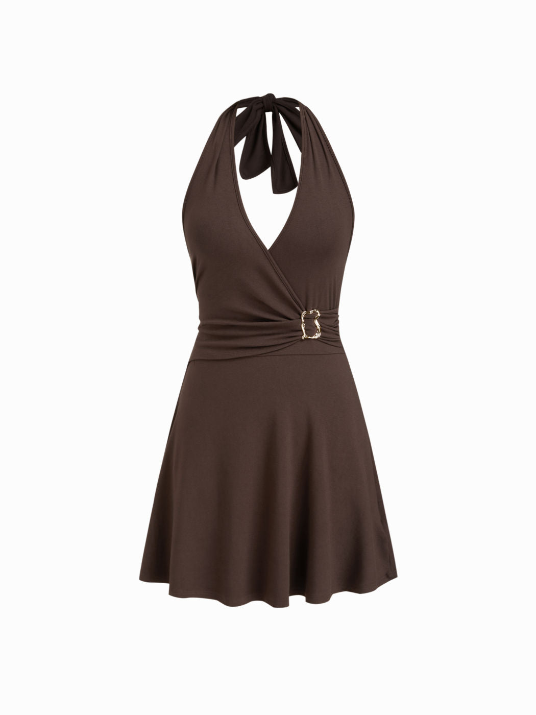 Halter Neckline Buckle Mini Dress