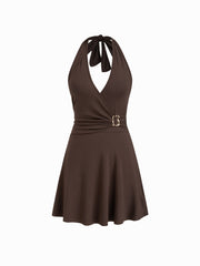 Halter Neckline Buckle Mini Dress