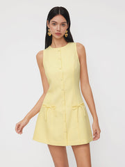 Jacquard Round Neckline Bowknot Sleeveless Mini Dress