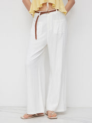 Linen-blend Mid Rise Straight Leg Trousers With Belt