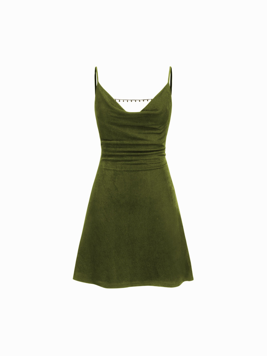 Cowl Neck Backless Chain Ruched Detail Cami Mini Dress