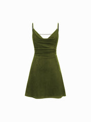 Cowl Neck Backless Chain Ruched Detail Cami Mini Dress