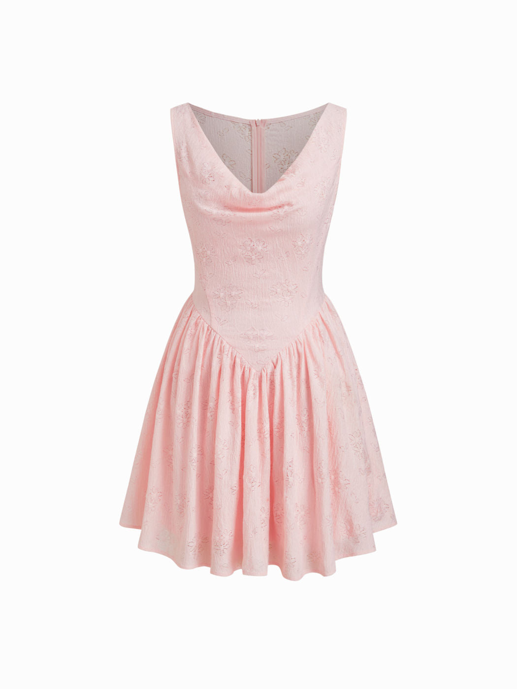 Lace Cowl Neck Floral Ruffle Mini Dress