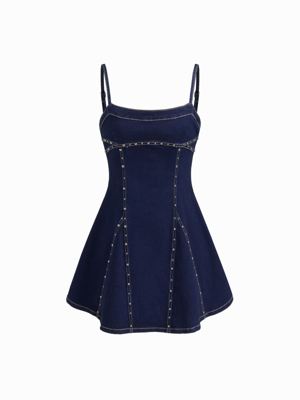 High Stretch Denim Rivet Detail Zipper Mini Dress
