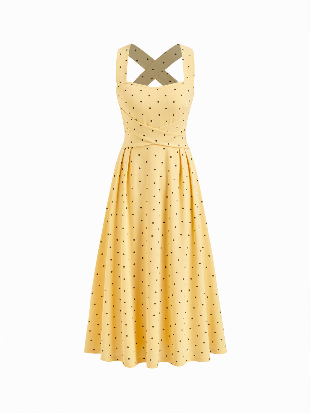 Square Neck Polka Dot Ruffle Criss Cross Maxi Dress