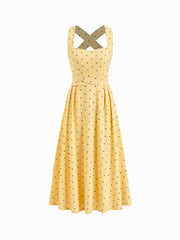 Square Neck Polka Dot Ruffle Criss Cross Maxi Dress