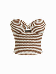 Stripes Twist Cut Out Bandeau Crop Top