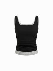 Scoop Neckline Two tone Ruched Tank Top