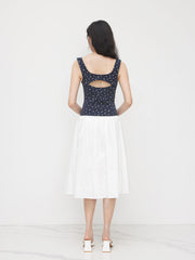 Cotton-blend Square Neck Floral Cut Out Tank Top