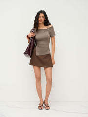 Asymmetrical Neck Cut Out Ruched Split Top