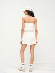 Terry Feeling Salty Embroidery Drawstring Knotted Bandeau Romper