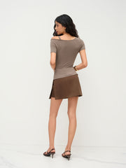 Asymmetrical Neck Cut Out Ruched Split Top