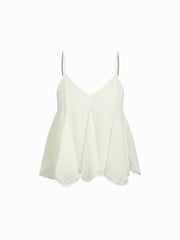 Chiffon V-neck Contrasting Lace Ruffle Cami Top