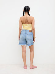 Cotton-blend Lobster Embroidery Ruched Bandeau Top