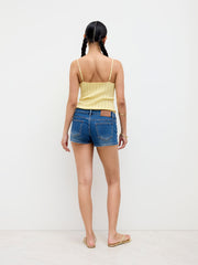 Knit V-neck Conch Metal Button Crop Cami Top