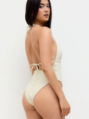 Texture Shaping Halter Neckline Beaded One Piece Swimsuit